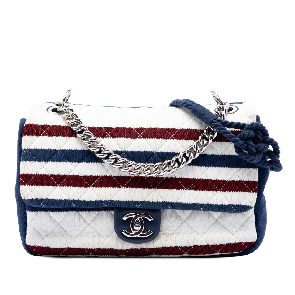 Pre-Loved Chanel Jumbo Stripe Jersey Felt and Rope Flap